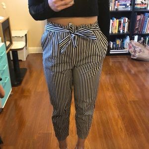 Zara striped paper bag waist pants
